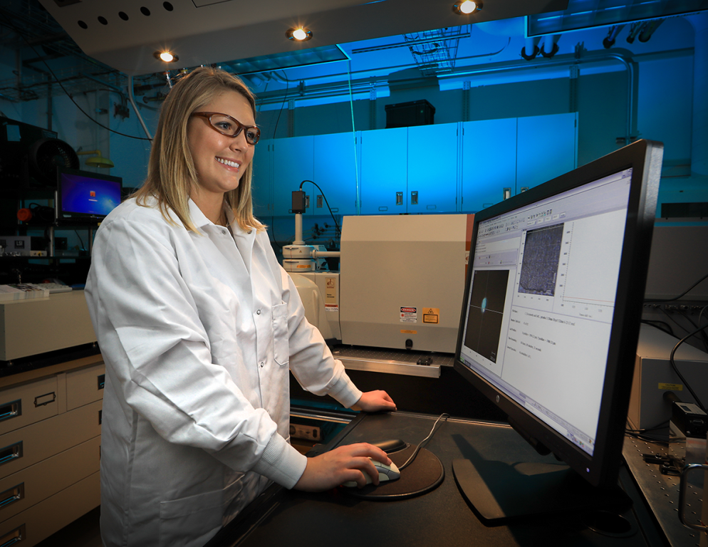 Douglas, shown here working at the Center for Nanophase Materials Sciences in an image from 2017, was among the first cohort of Innovation Crossroads. Credit: ORNL, U.S. Dept. of Energy