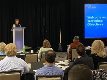 ORNL’s Deputy for Science and Technology Susan Hubbard opens the Climate READi Southeast workshop in Knoxville. Credit: ORNL, U.S. Dept of Energy