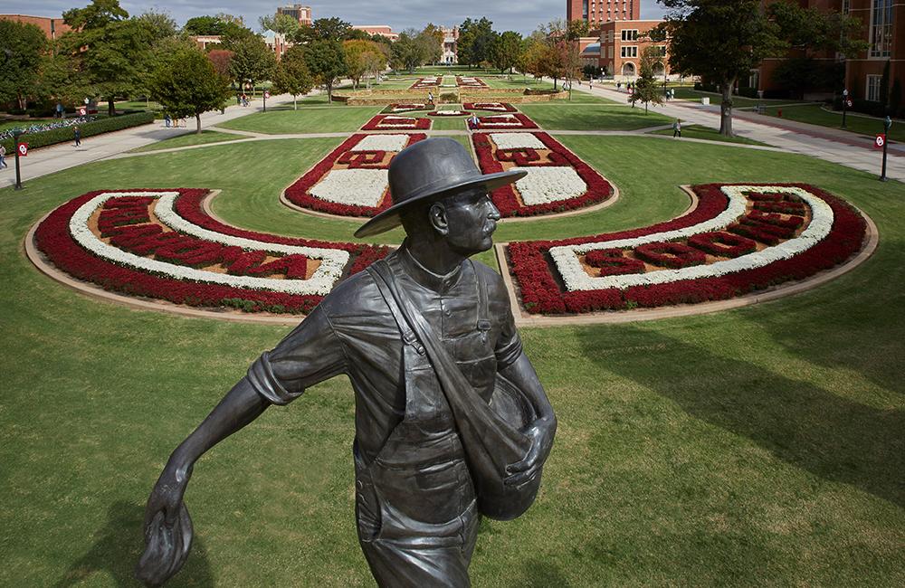 A University of Oklahoma campus icon, the Seed Sower symbolizes the importance of sowing the seeds of knowledge to bear fruit in the future. Credit: University of Oklahoma 