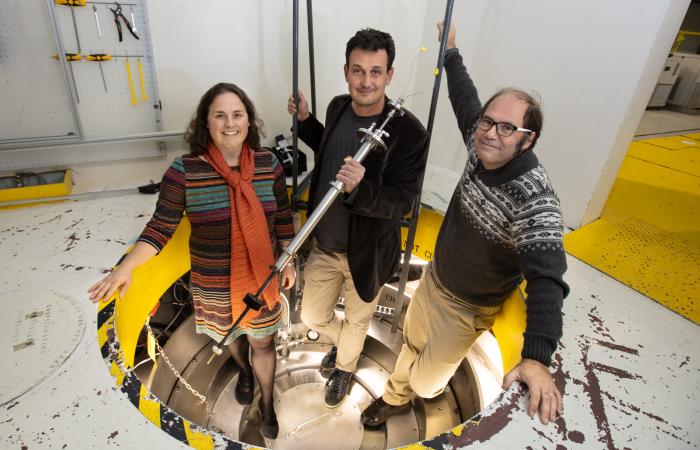 Additional coauthors on the study included (from left) Kate Page, formerly of Oak Ridge National Laboratory, Brookhaven Lab physicist Emil Bozin, and ORNL instrument scientist Joerg Neuefeind. Credit: Genevieve Martin/Oak Ridge National Laboratory, U.S. Dept. of Energy