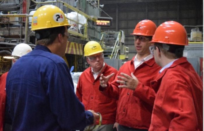 Eli Levine, program manager for the DOE Better Plants Program, interacts with steel manufacturing energy management team members during a site assessment. Credit: ORNL, U.S. Dept. of Energy
