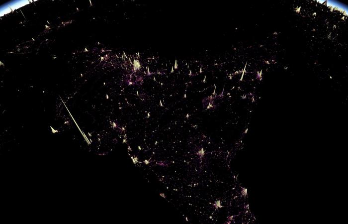An aerial view of nighttime light distributions indicates infrastructure availability across India. Credit: Pandey, et al. (2022)