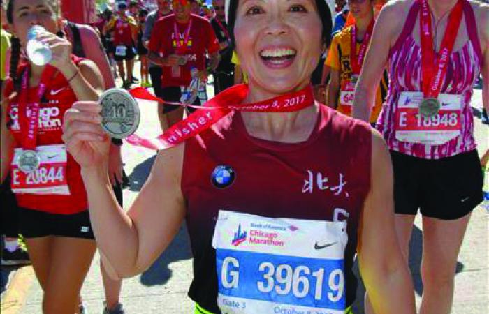 In science and sport, endurance matters to ORNL physicist Chang-Hong Yu, seen here completing the 2017 Chicago Marathon. Image courtesy: Chang-Hong Yu
