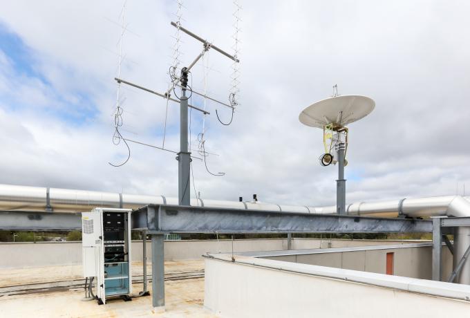 A satellite ground station on a rooftop