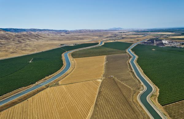 Aerial view of irrigated farm land