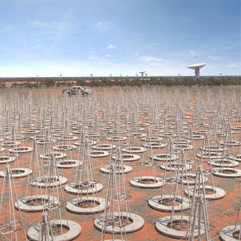 An artist rendering of the SKA’s low-frequency, cone-shaped antennas in Western Australia. Credit: SKA Project Office.