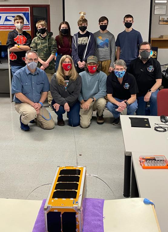 A group of RMS students and technical mentors take a group photo during final testing of RamSat's cameras. Credit: Ian Goethert/ORNL, U.S. Dept. of Energy