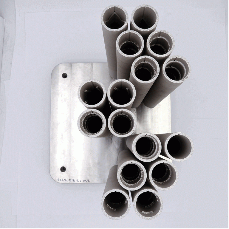 3D-printed tubes produced at MDF, showing different flow disturbance geometries. Credit: Chase Joslin.