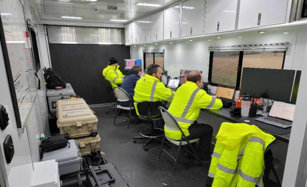 ORNL flight crew members can fly multiple drones from the lab’s new field operations trailer. Credit: Andrew Duncan/ORNL, U.S. Dept. of Energy