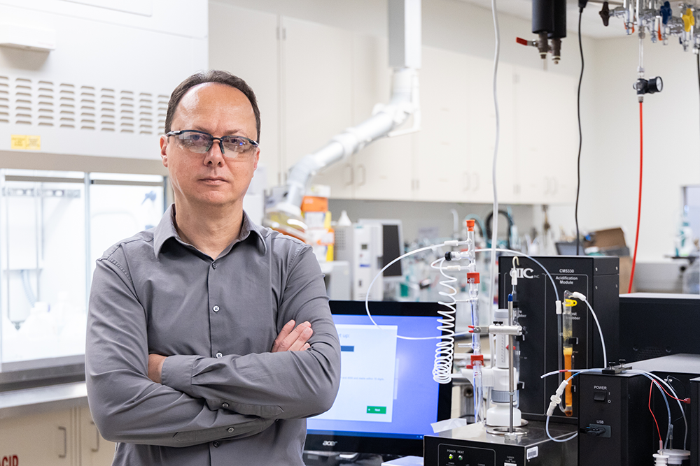 Radu Custelcean's sustainable chemistry for capturing carbon dioxide from air has been licensed to Holocene. Credit: Genevieve Martin/ORNL, U.S. Dept. of Energy