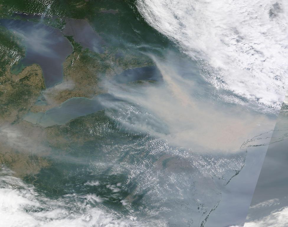 Wildfire smoke from Canada blankets the East Coast, degrading surface-level air in heavily populated areas of the United States, on June 7, 2023. Credit: NASA MODIS 