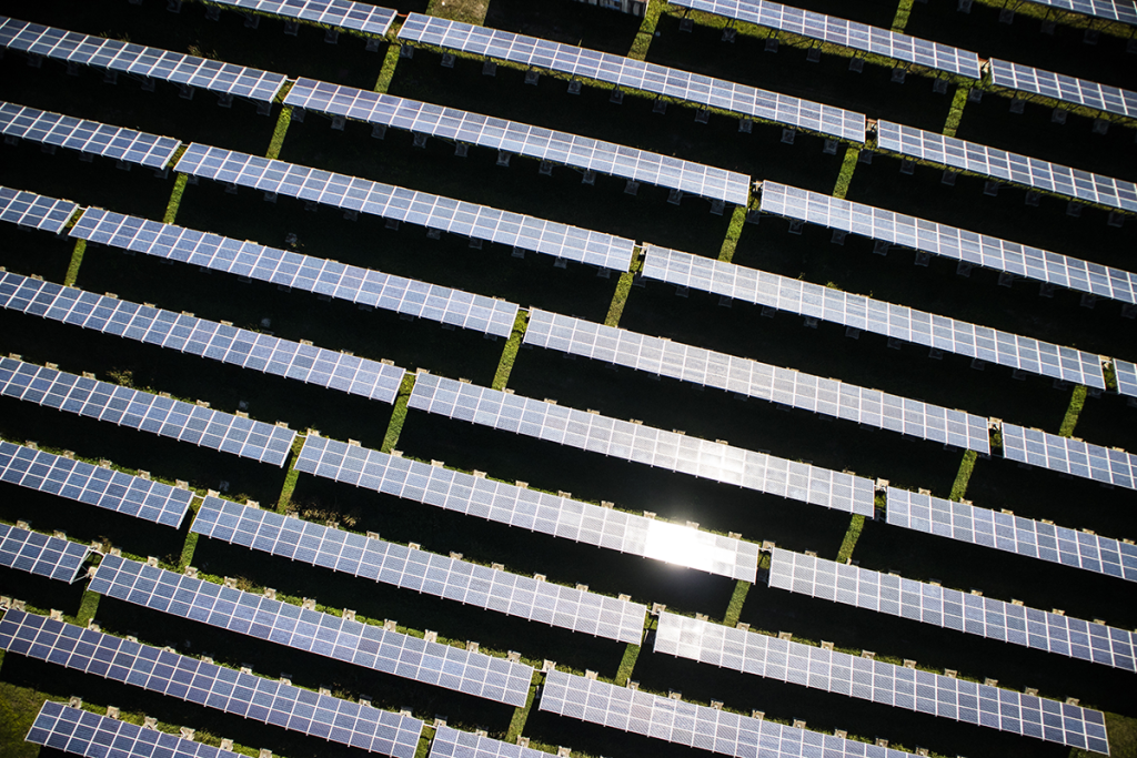 Solar panels in rows