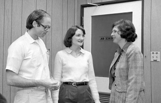 Pictured here, from left, in 1981, key contributors to ORNL's early AI efforts included John Allen, a consultant from ProPhysica Inc.; Michelle Buchanan, an ORNL spectroscopy expert; and Sara Jordan, a University of Tennessee professor and ORNL researcher. Credit: ORNL, U.S. Dept. of Energy.