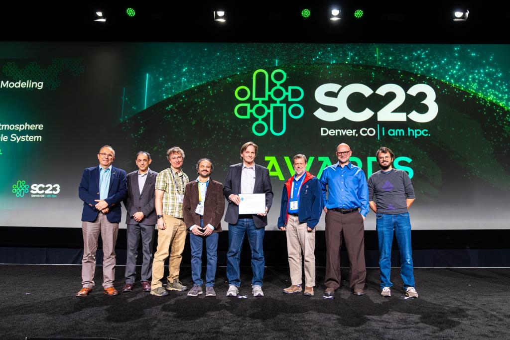 The Energy Exascale Earth System Model team’s Simple Cloud Resolving E3SM Atmosphere Model won the Association for Computing Machinery’s 2023 Gordon Bell Special Prize for Climate. Credit: SC23