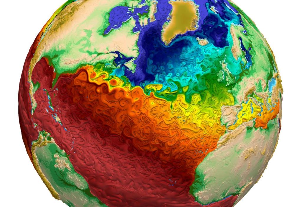 The illustration depicts ocean surface currents simulated by MPAS-Ocean. Credit: Los Alamos National Laboratory, E3SM, U.S. Dept. of Energy 