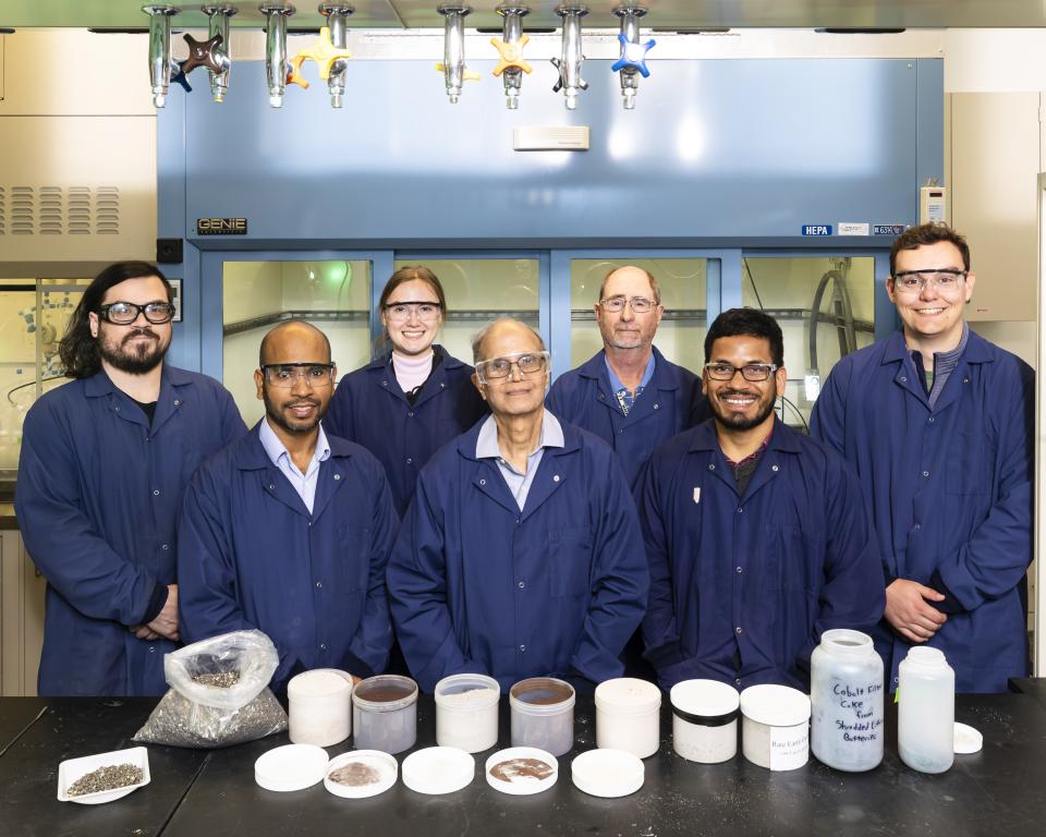 From left, the ORNL Membrane Separation Technologies team include Zachary Coin, Syed Islam, Mary Hannah Irwin, Ramesh Bhave, Larry Powell, Shailesh Dangwal and Blake Trusty. Credit: Carlos Jones/ORNL, U.S. Dept. of Energy