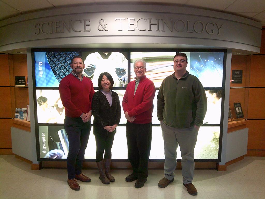 The Corning research team, from left, included Nicholas Smith, Ying Shi, Douglas Allan and Ozgur Gulbiten. Credit: Corning Incorporated