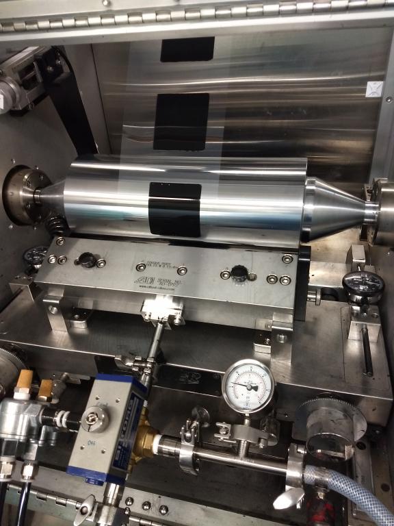 As a member of DOE’s new Roll-to-Roll Consortium, ORNL is working on commercial scale-up of hydrogen fuel cell and electrolyzer components, such as this catalyst film being produced in ORNL’s Battery Manufacturing Laboratory. Credit: Alexey Serov/ORNL, US Dept. of Energy