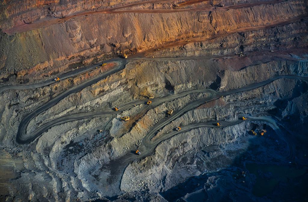 Stock image of roads on a ridge in a mining operation