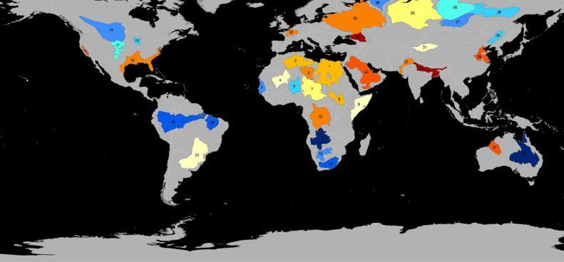 New research predicts peak groundwater extraction for key basins around the globe by the year 2050. The map indicates groundwater storage trends for Earth’s 37 largest aquifers using data from the NASA Jet Propulsion Laboratory GRACE satellite. Credit: NASA