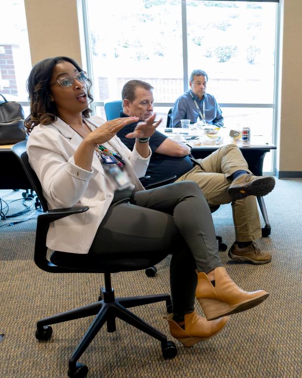 From left, Clarice Phelps, Jimmie Selph and Rich Franco are ORNL personnel who teach classes in the Chemical Radiation Technology Pathway program at Pellissippi State Community College. Credit: Alonda Hines/ORNL, U.S. Dept. of Energy