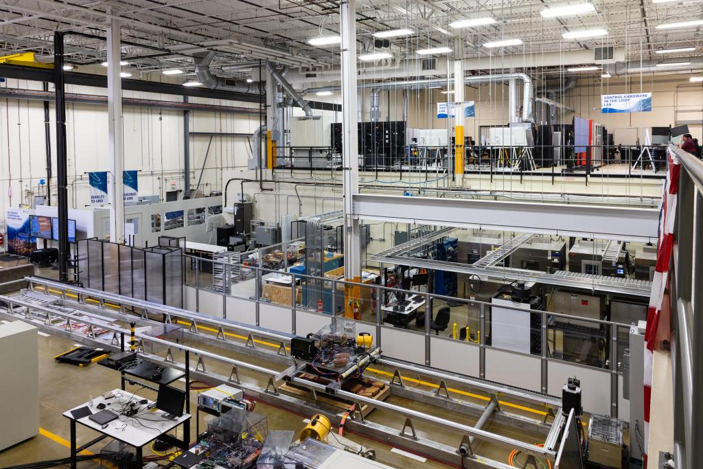 overview shot of a large two-story lab for testing electronics and battery technologies