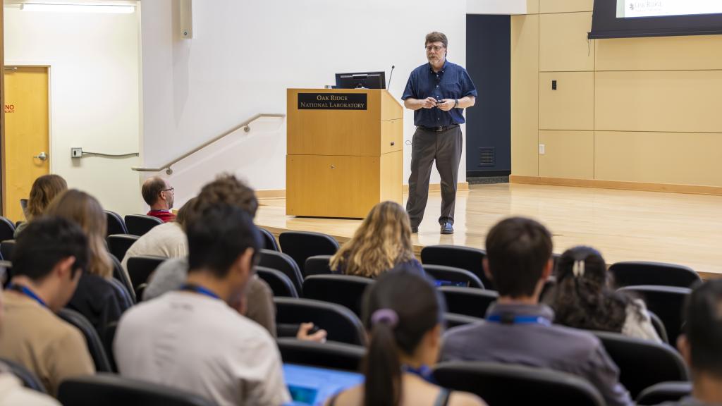 Stephen presenting to a group of students