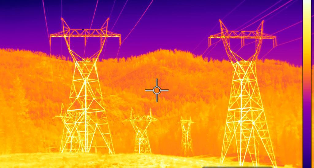 Heat sensing image of long-distance transmission line towers