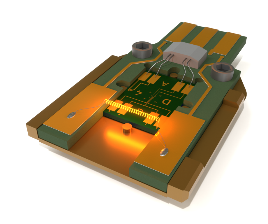 conceptual drawing shows a heater platform designed to deliver atomized material to a sample