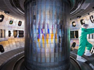 This photo shows the interior of the vessel of the General Atomics DIII-D National Fusion Facility in San Diego, where ORNL researchers are testing the suitability of tungsten to armor the inside of a fusion device. Credit: General Atomics