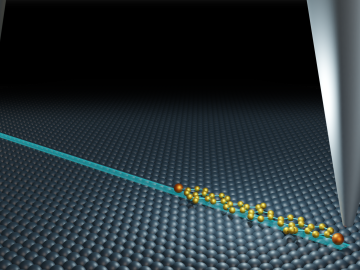 An international research team used scanning tunneling microscopy at ORNL to send and receive single molecules across a surface on an atomically precise track. Credit: Michelle Lehman/ORNL, U.S. Dept. of Energy