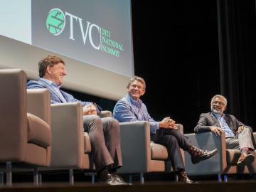 Jeff Lyash, president and CEO of TVA, University of Tennessee President Randy Boyd, and ORNL Director Thomas Zacharia speak at the Tennessee Valley Corridor Summit in Knoxville. 