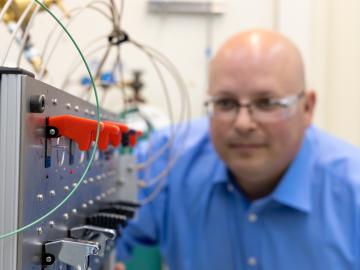 Initially, Kevin Gaddis’s adapted HPIC will be used only for the fourth of six separations in actinium-225 processing, but he hopes it will later be used for other separations — and other isotopes. Credit: Carlos Jones/ORNL, U.S. Dept. of Energy
