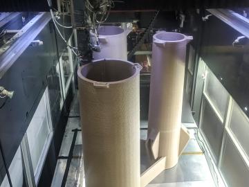 ORNL researchers demonstrated a 3D printed power pole made of bioderived and recycled materials could be easily manufactured, transported and assembled, enabling the quick restoration of power after natural disasters. Credit: ORNL, U.S. Dept. of Energy