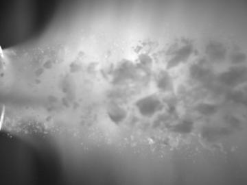 Photo shows a fragment plume generated by a deuterium pellet. Credit: Trey Gebhart/ORNL
