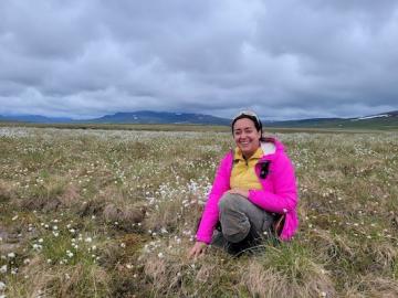 Biogeochemist Fernanda Santos works at a soil sampling site in Alaska as part of the ORNL-led NGEE–Arctic project. Credit: Amy Breen/University of Alaska Fairbanks