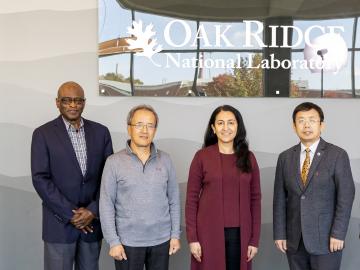 Ben Thomas poses with Dr. Richard Mu (Tennessee State University), Moody Altamimi (ORNL), Dr. Lin Li (Tennessee State University), and Ja’ Wanda Grant (ORNL) during a visit to ORNL to discuss education programs