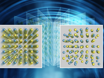 Artist’s conceptual drawing illustrates the novel energy filtering technique using neutrons that enabled researchers at ORNL to freeze moving germanium telluride atoms in an unblurred image. The images offered key insights into how the material produces its outstanding thermoelectric performance. Credit: Jill Hemman/ORNL, U.S. Dept. of Energy