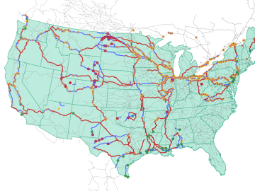 ORNL researchers used geotagged photos to map crude oil train routes in the U.S. The mapping gives transportation planners insight into understanding potential impacts along the routes. Credit: ORNL, U.S. Dept. of Energy