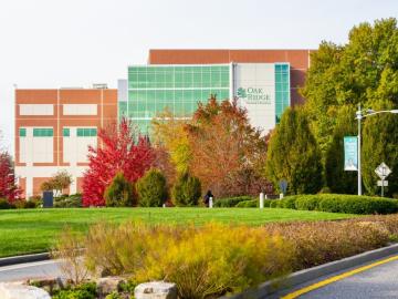View of ORNL building surrounded by colorful fall trees