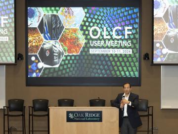 NCCS Director Arjun Shankar gives an update on the facility’s next high-performance computing system during the OLCF User Meeting on Sept. 10, 2024.   Credit: Kurt Weiss/ORNL, U.S. Dept. of Energy