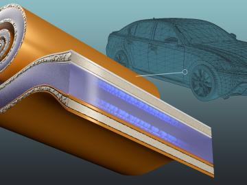 Technical illustration of an EV battery collector with vehicle placement shown in background.