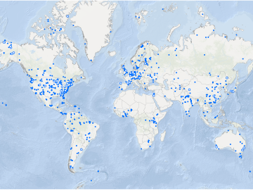Map of locations associated with FRED observations. Map of locations associated with FRED observations.
