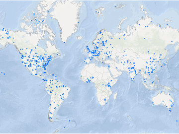 Map of locations associated with FRED observations.