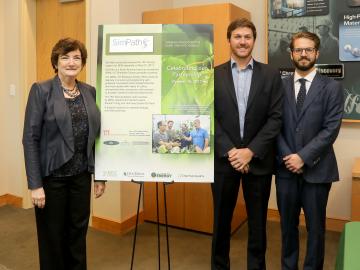 Michelle Buchanan, deputy for science and technology at Oak Ridge National Laboratory, and Robert Moseley and Ben Mohr of SimPath signed an agreement for SimPath to license a novel ORNL cloning system that assembles the biological building blocks necessar Michelle Buchanan, deputy for science and technology at Oak Ridge National Laboratory, and Robert Moseley and Ben Mohr of SimPath signed an agreement for SimPath to license a novel ORNL cloning system that assembles the biological building blocks necessar