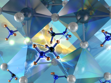 Neutron interactions revealed the orthorhombic structure of the hybrid perovskite stabilized by the strong hydrogen bonds between the nitrogen substituent of the methylammonium cations and the bromides on the corner-linked PbBr6 octahedra. Neutron interactions revealed the orthorhombic structure of the hybrid perovskite stabilized by the strong hydrogen bonds between the nitrogen substituent of the methylammonium cations and the bromides on the corner-linked PbBr6 octahedra.