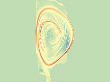 A visualization using Finite Time Lyapunov Exponents (FTLE) of the bulk velocity field derived from particles in an XGC1 fusion simulation. The bulk velocity field was computed and visualized in situ using the ADIOS staging transport method. A visualization using Finite Time Lyapunov Exponents (FTLE) of the bulk velocity field derived from particles in an XGC1 fusion simulation. The bulk velocity field was computed and visualized in situ using the ADIOS staging transport method.