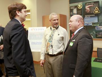 From left, Nate Paul and Lawrence MacIntyre, inventors of Data Diode, had a chance to meet with Donald McGuire, CEO of Lock Data Solutions LLC, which has licensed the ORNL cybersecurity technology. From left, Nate Paul and Lawrence MacIntyre, inventors of Data Diode, had a chance to meet with Donald McGuire, CEO of Lock Data Solutions LLC, which has licensed the ORNL cybersecurity technology.