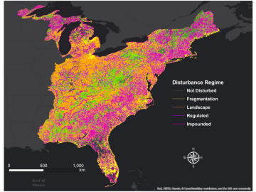 A stream classification system developed by ORNL researchers shows the influence of human activity on streams in the Eastern U.S. The map shows streams classified by their alteration status, highlighting the extent of networks that are impounded (magenta) A stream classification system developed by ORNL researchers shows the influence of human activity on streams in the Eastern U.S. The map shows streams classified by their alteration status, highlighting the extent of networks that are impounded (magenta)