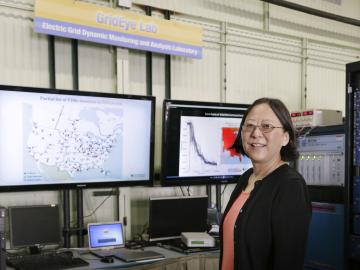 Yilu Liu with the FNET GridEye system in the lab. Yilu Liu with the FNET GridEye system in the lab.